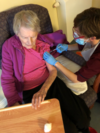 Kincaid House. 87-year-old Aileen a former nurse, was one of the first residents in Inverclyde to receive the Covid-19 vaccine